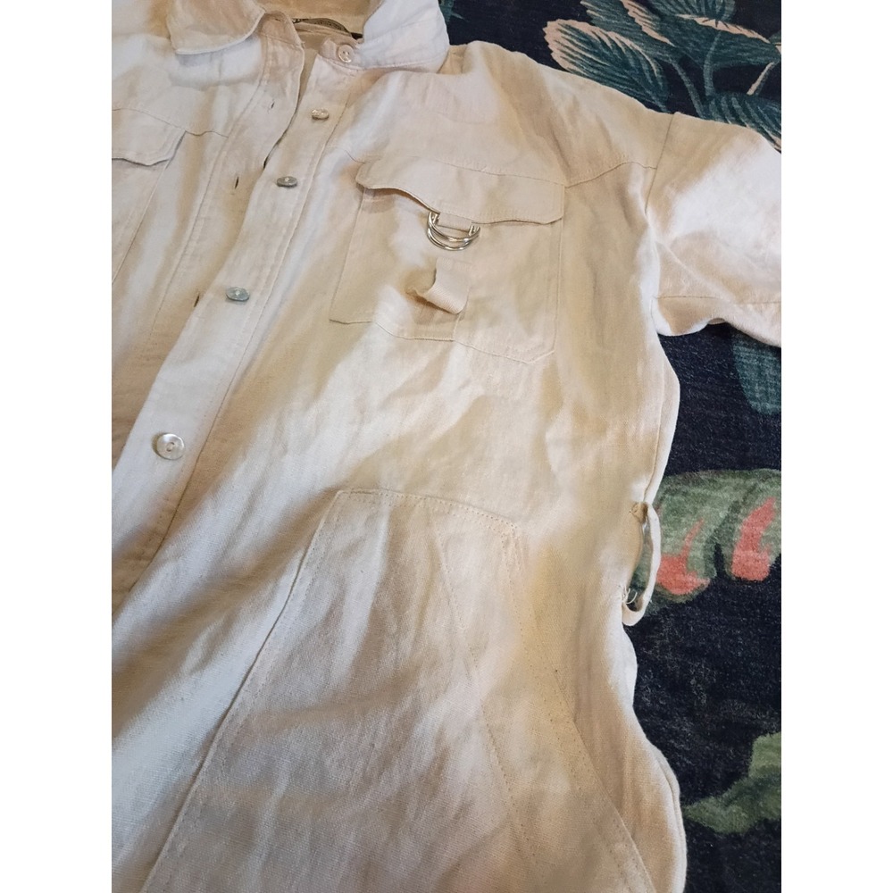 ZARA Women's Beige Linen Safari Utility Romper Playsuit Size S Missing Belt - Picture 3 of 7